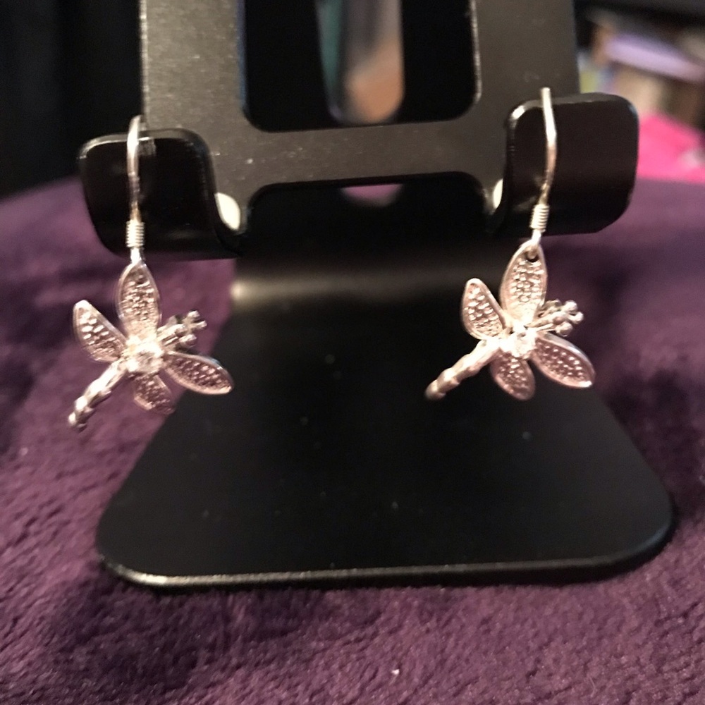 Very dainty silver dragonfly earrings